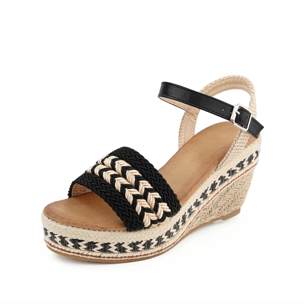 SHIBEVER Summer Espadrille  Open Toe Ankle Strap Wedge, Women's Size 43/11 US